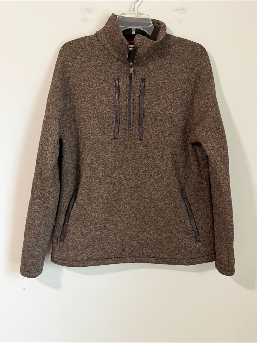 Tom Beckbe Pullover Mens Med Brown Fleece Lined 1/4 Zip 4 Pocket Sedge